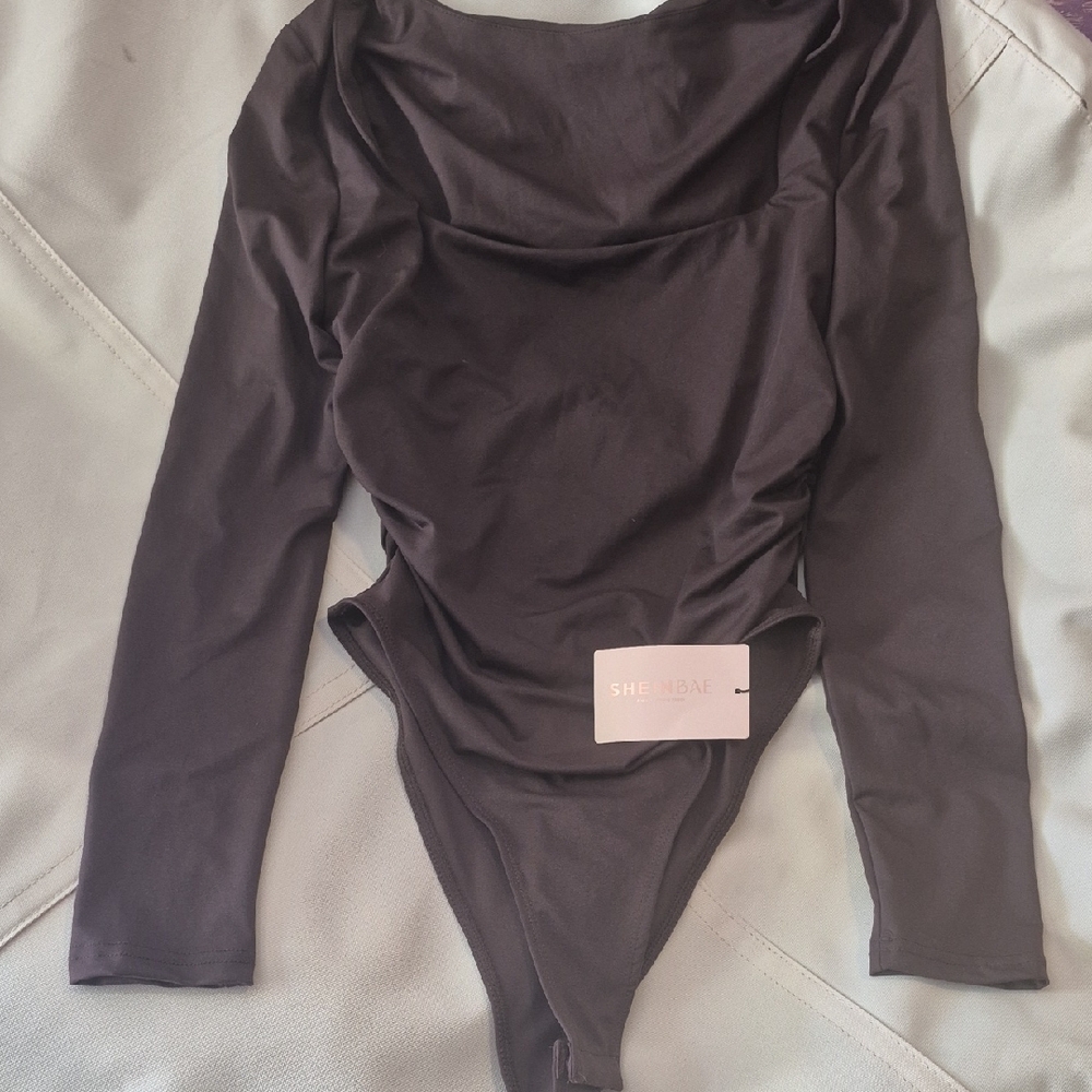 SHEIN Dark Gray Long Sleeve Bodysuit